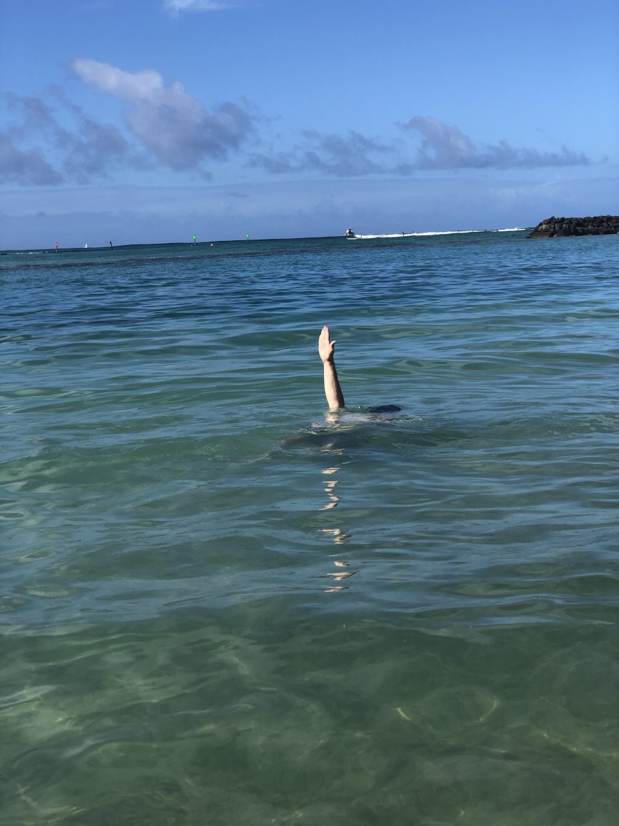 I'm underwater with my right hand above