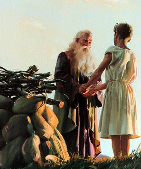 Abraham with Isaac at altar of burnt offering for him