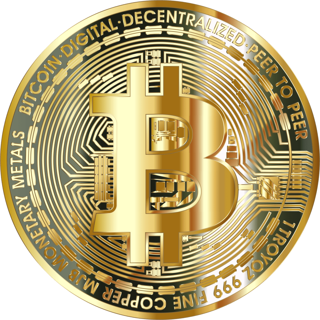 Mockup of imaginary physical bitcoin with BTC symbol in center: around the edge reads "Bitcoin Digital Decentralized Peer to Peer 1 Troy Oz Fine Copper MJB Monetary Metals"